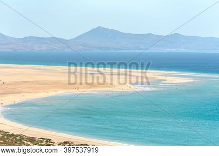 View At Playa De Sotavento, Fuerteventura In Spain In Summer.