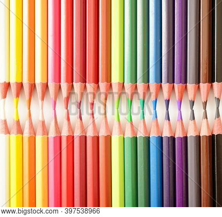 Colorful Wooden Pencils, Isolated On White Background Horizontal View