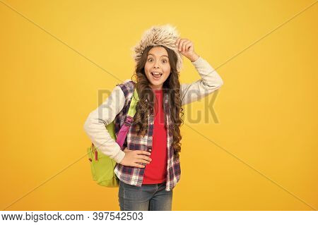Kid Girl Wear Hat With Ear Flaps. Winter Vacation. Submit Learning Goals Reflections For Semester. W