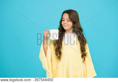 Feeling Comfy. Adorable Child On Turquoise Background. Comfy Outfit For Weekend Rest At Home. Comfy 