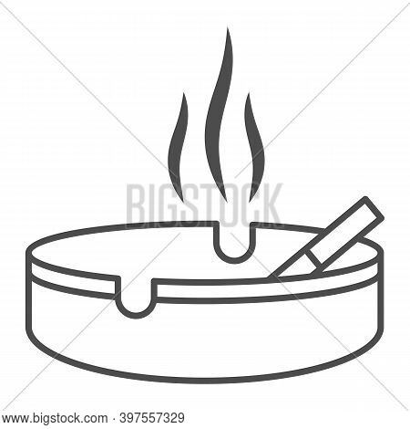 Cigarette In Ashtray Thin Line Icon, Bartenders Day Concept, Ash-pot Sign On White Background, Cigar