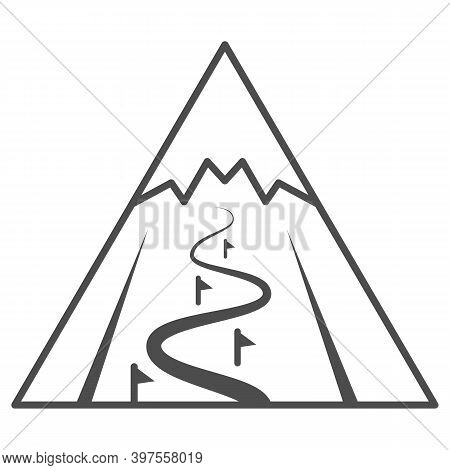 Mountain Slope For Descent Thin Line Icon, World Snowboard Day Concept, Ski Track Sign On White Back