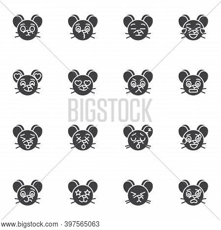 Mouse Emoji Vector Icons Set, Modern Solid Symbol Collection, Filled Style Pictogram Pack. Signs, Lo