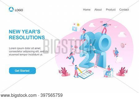 Happy New Year 2021. 2021 Business Goals Concept Illustration. 
Marketers Doing Social Media Marketi