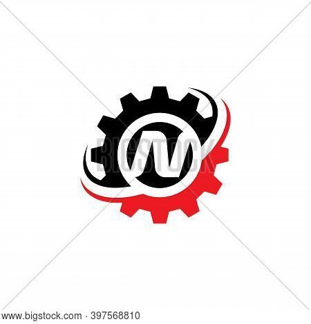 Letter N Gear Logo Design Template Machinery, Technology