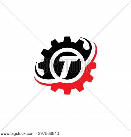 Letter T Gear Logo Design Template Machinery, Technology