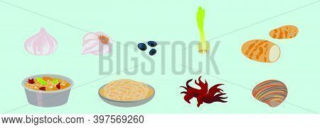 Set Of Hotpot Ingredients Cartoon Icon Design Template With Various Models. Modern Vector Illustrati