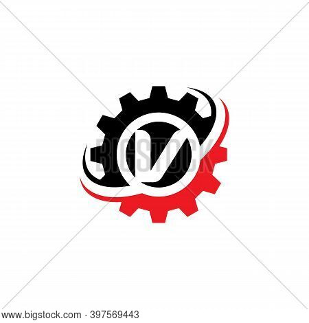 Letter V Gear Logo Design Template Machinery, Technology