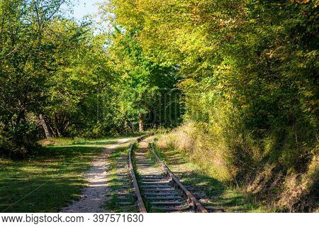 Old Narrow Gauge Railway. A Canyon Guamka, Path From Mezmay To Guamka. Russia, Krasnodar Region.
