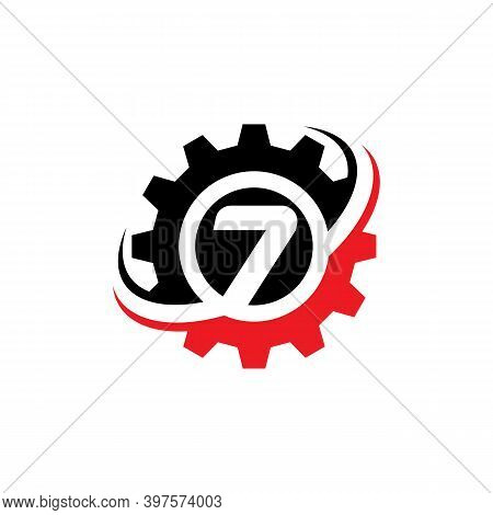 Number 7 Gear Logo Design Template Machine, Machinery,