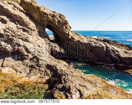 Spanish Rocky Coastline. Mediterranean Region Of Villaricos, Almeria, Eastern Andalusia.
