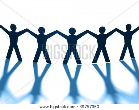 Gruppo di persone, tenendosi per mano. Teamwork concetto papercraft