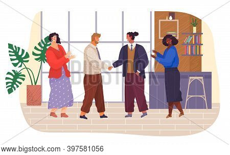Handshake Of Two Partners, Successful Deal, Contract, Office Workers Shaking Hands, Women Clapping H