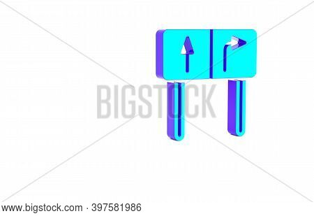 Turquoise Road Traffic Sign. Signpost Icon Isolated On White Background. Pointer Symbol. Isolated St