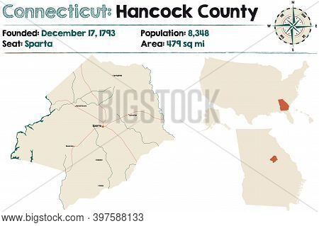 Large And Detailed Map Of Hancock County In Georgia, Usa.