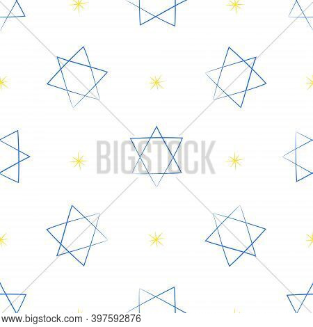 Judaic Symbol Star Of David Seamless Pattern. Israeli Religion Judaism. Hand Drawn Background For Wr