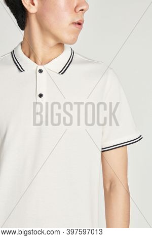 Men's collared shirt mockup in white