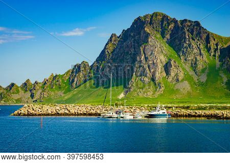 Fishing Port, Bleik Village In Summer Time. Andoya Island, Vesteralen Archipelago.