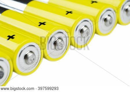 Macro Shot Battery. Alkaline Battery Isolated On White Background With Clipping Path. New Alkaline A