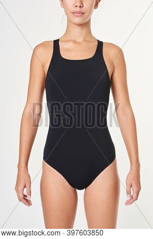 Woman in a black swimsuit mockup