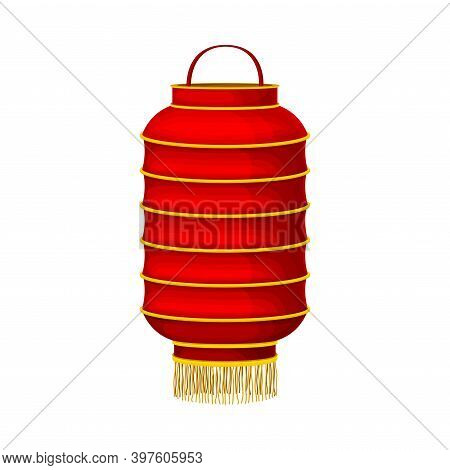 Red Chinese Lantern Made Of Paper Or Silk With Candle Inside Vector Illustration