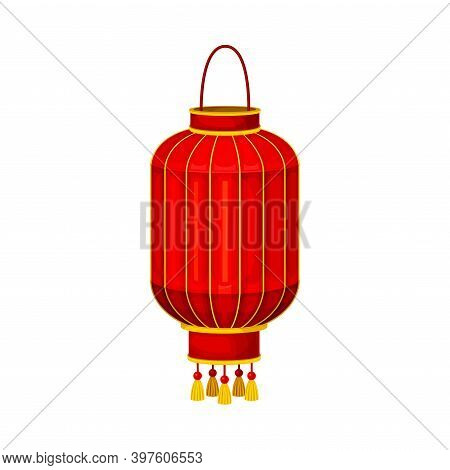 Red Chinese Lantern Made Of Paper Or Silk With Candle Inside Vector Illustration