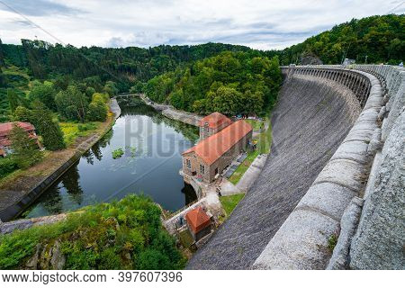 Dam On Bobr River And Hydroelectric Water Power Station In Pilchowice Near Jelenia Gora In Poland