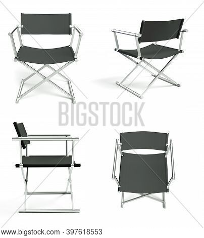Cinema Industry Concept. Directors Chair 3d Render Set