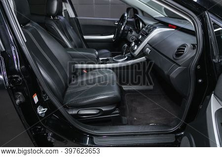 Novosibirsk, Russia - November 26, 2020: Mazda Cx7, Steering Wheel, Shift Lever, Multimedia  Systeme