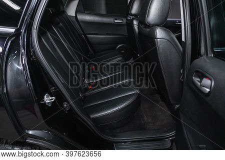 Novosibirsk, Russia - November 26, 2020: Mazda Cx7, New Car Inside. Clean Car Interior. Black Back S