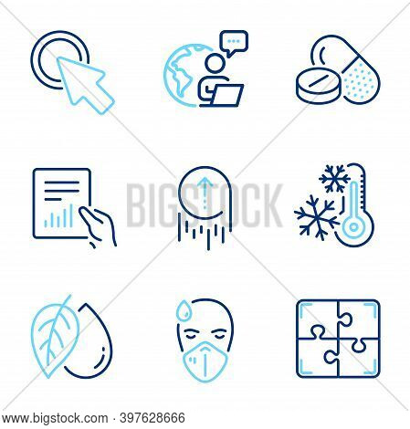 Science Icons Set. Included Icon As Puzzle, Medical Drugs, Freezing Signs. Swipe Up, Mineral Oil, Do