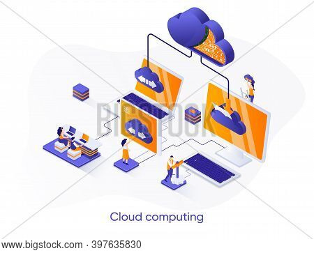 Cloud Computing Isometric Web Banner. Hosting Platform Isometry Concept. Big Data Processing Service