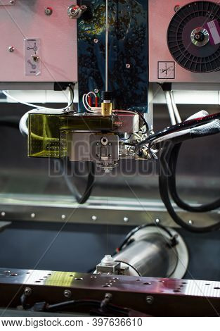 Close Up Of Electrical Discharge Machining (edm) Wire Threader Machine. Industrial Metalworking Mach