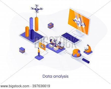 Data Analysis Isometric Web Banner. Financial Data Analysis Isometry Concept. Information Collect An