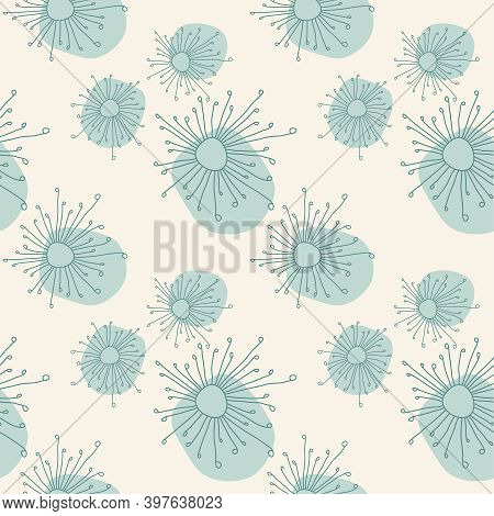 Vector Seamless Pattern. Stylish Illustration With Hand Drawn Blue Abstract Organic Shape And Dot. T