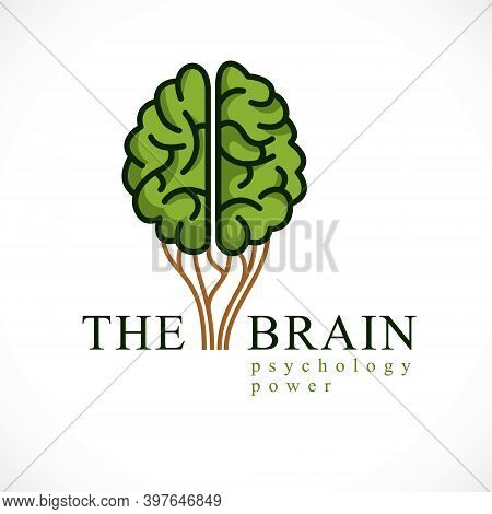 Mental Health And Psychology Concept, Vector Icon Or Logo Design. Human Anatomical Brain In A Shape 