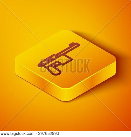 Isometric Line Mauser Gun Icon Isolated On Orange Background. Mauser C96 Is A Semi-automatic Pistol.