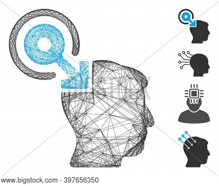Vector Wire Frame Brain Interface Plug-in. Geometric Wire Frame Flat Network Based On Brain Interfac