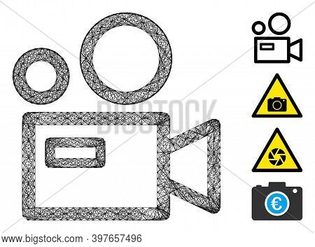 Vector Net Camera. Geometric Linear Frame 2d Net Generated With Camera Icon, Designed With Crossing 