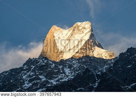 The Upper Summit Of Machhapuchhre Mountain (mt.fish Tail) At Sunset. This Peak Is Holy Mountains In 