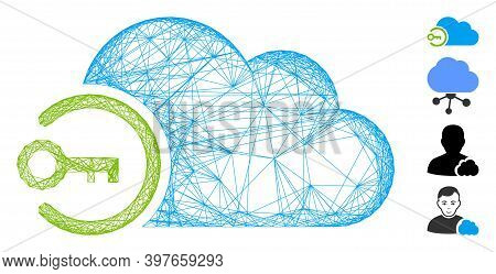 Vector Network Cloud Login. Geometric Hatched Carcass 2d Network Made From Cloud Login Icon, Designe
