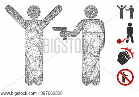 Vector Net Crime Robbery. Geometric Linear Carcass 2d Net Made From Crime Robbery Icon, Designed Fro