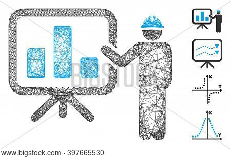 Vector Net Engineer Pointing Chart Board. Geometric Linear Carcass 2d Net Generated With Engineer Po