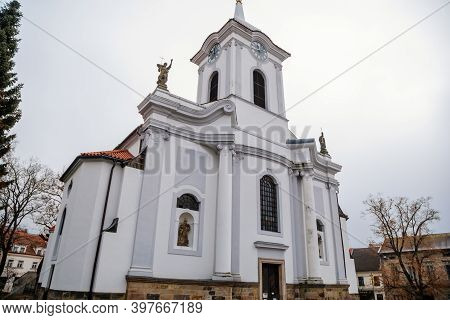 Baroque Saint Gothard Church In Old Historic Center Of Cesky Brod, Central Bohemia, Czech Republic, 