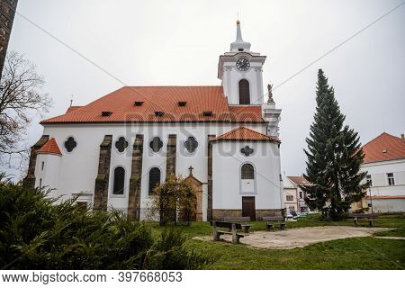 Baroque Saint Gothard Church In Old Historic Center Of Cesky Brod, Central Bohemia, Czech Republic, 
