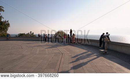 20.10.2019 - Antalya, Turkey. Public Square With View Of Sea, Antalya, Turkey. Tourists Enjoying The
