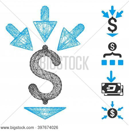 Vector Network Integrate Payment. Geometric Wire Carcass 2d Network Made From Integrate Payment Icon