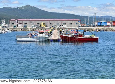 Portosin, Spain. June 30, 2020. Harbor And Galician Fishing Vessels At Famous Rias Baixas In Galicia