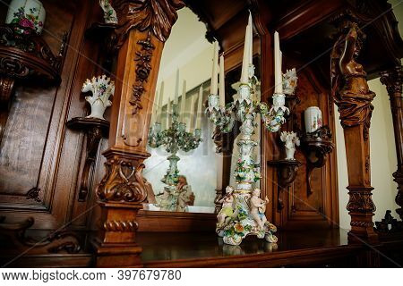 Radun Castle Interior, Neo-classical Chateau, Dining Room, Baroque And Rococo Carved White Furniture