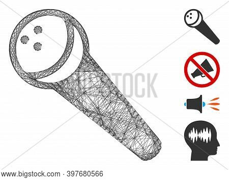 Vector Wire Frame Recording Microphone. Geometric Wire Frame 2d Network Generated With Recording Mic